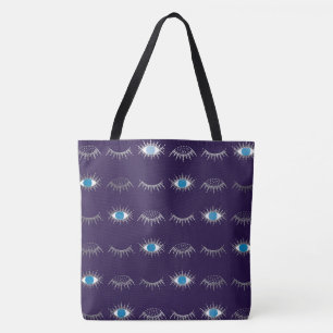 Tote Bag Purple et Silver Blue Evil Lashes Oeil Nazar Mati