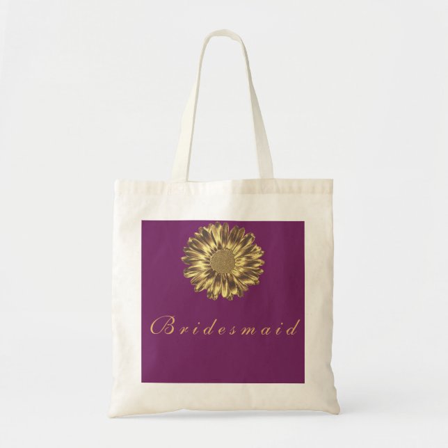 Tote Bag Purple Golden Sunflower Personalized Name Monogram (Devant)