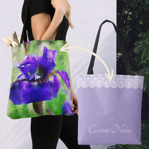 Tote Bag Purple Iris Lilac et Faux Lace Customisée