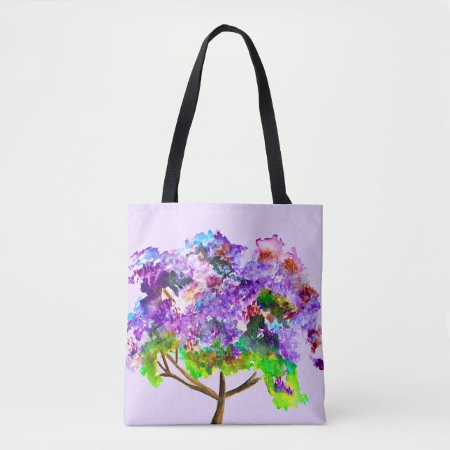 Tote Bag Purple Jacaranda tree watercolor fine art (Devant)