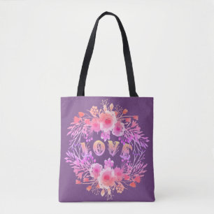 Tote Bag Purple LOVE dans l'aquarelle Fleurs