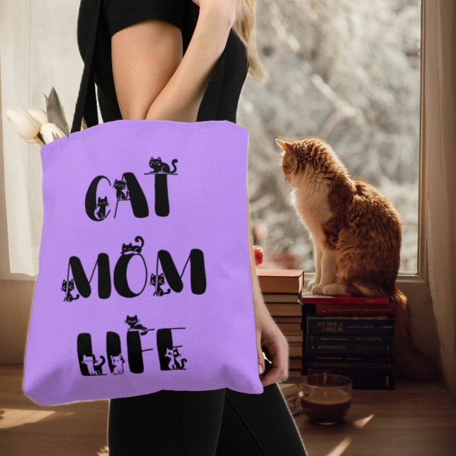 Tote Bag Purple Modern Chat Maman Vie Mère mignonne Fête de (Créateur téléchargé)