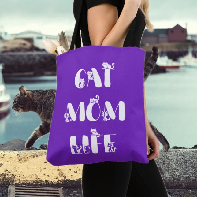 Tote Bag Purple Modern Chat Maman Vie Mère mignonne Fête de (Créateur téléchargé)