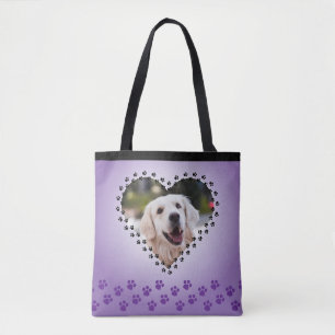Tote Bag Purple Ombre Coeur Empreintes de pattes Custom Chi