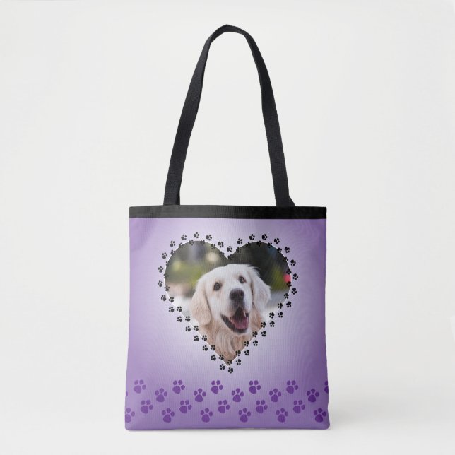 Tote Bag Purple Ombre Coeur Empreintes de pattes Custom Chi (Devant)