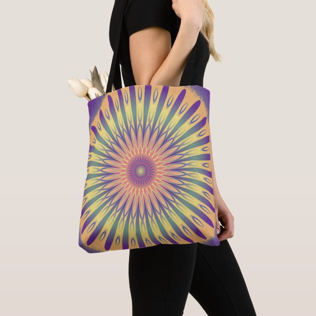 Tote Bag Purple Orange Jaune Psychédélique Mandala (De près)