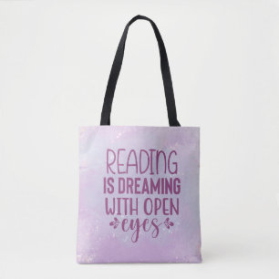 Tote Bag Purple Reading rêve avec Open Eyes Café