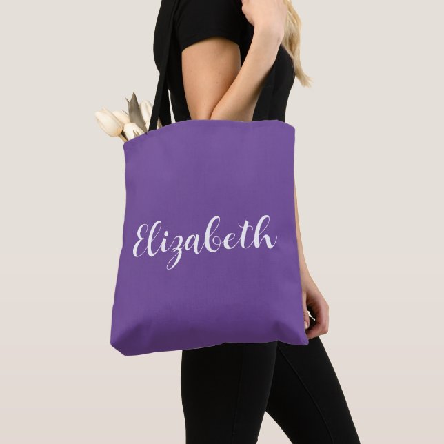 Tote Bag Purple Remplacez Votre Nom Typographie Script (De près)