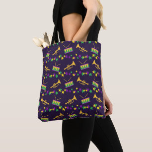 TOTE BAG PURPLE VERT OR MARDI GRAS COULEURS & DROUMES