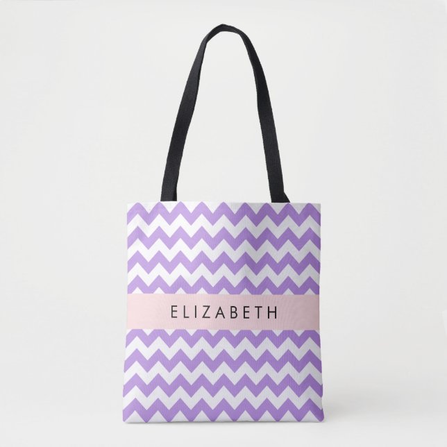 Tote Bag Purple Zigzag, Purple Chevron, Votre Nom (Devant)