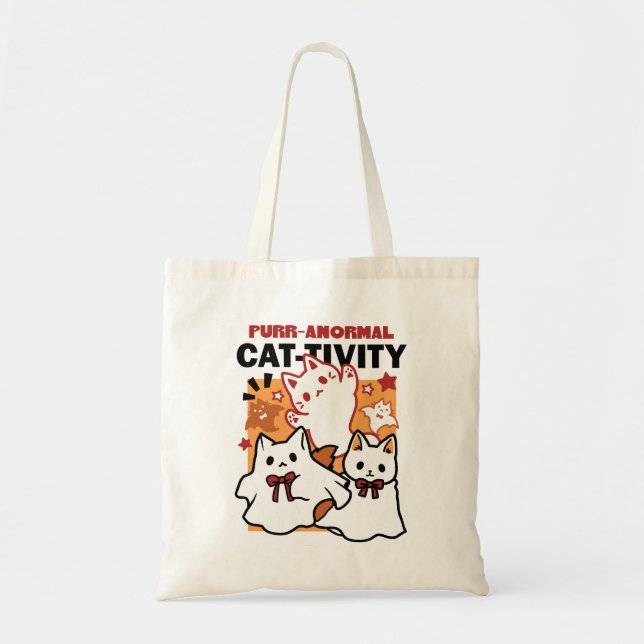 Tote Bag Purr-anormal Cat Cat mignonne Halloween Conception (Devant)