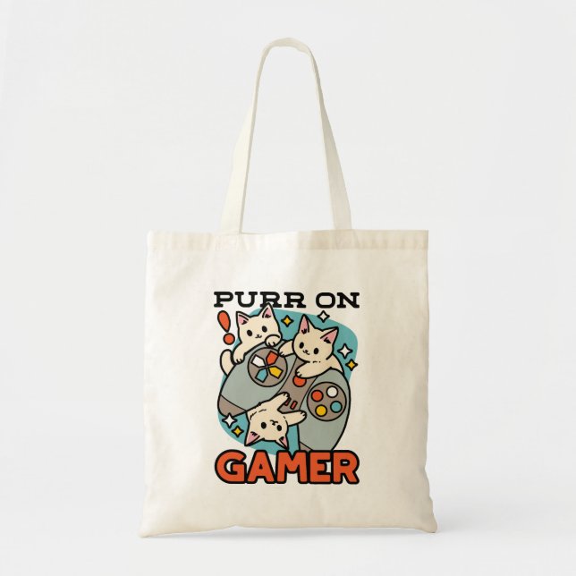 Tote Bag Purr On Gamer - Conception De Jeu De Chat Cute (Devant)