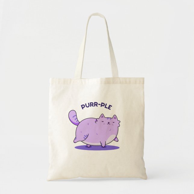Tote Bag Purr-ple Funny Fat Kitty Chat Pun (Devant)