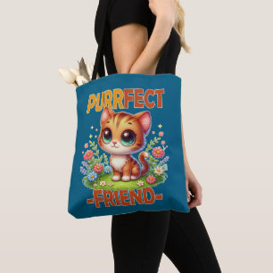Tote Bag Purrfect Friend pun Cute orange chat chaton dessin