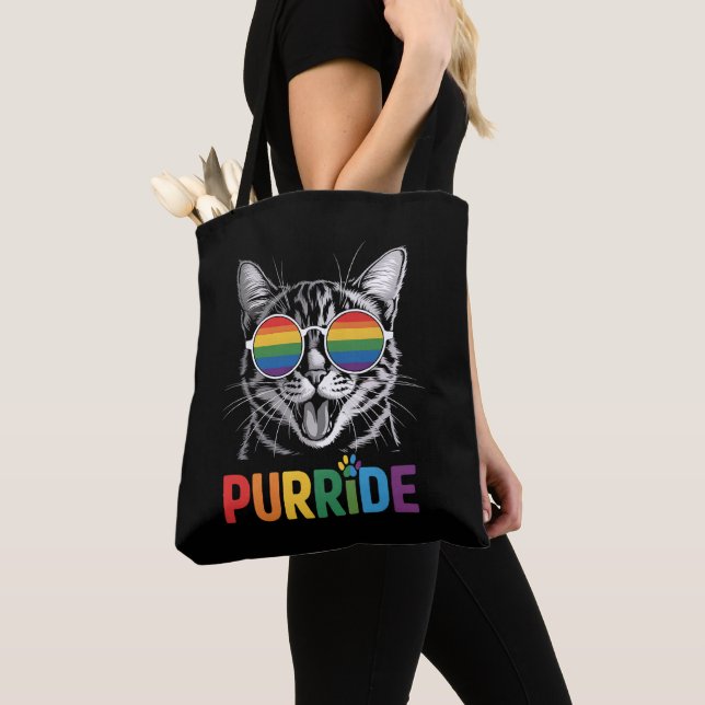 Tote Bag Purride Cat Gay Lesbian Rainbow LGBTQ Ally Pride (De près)