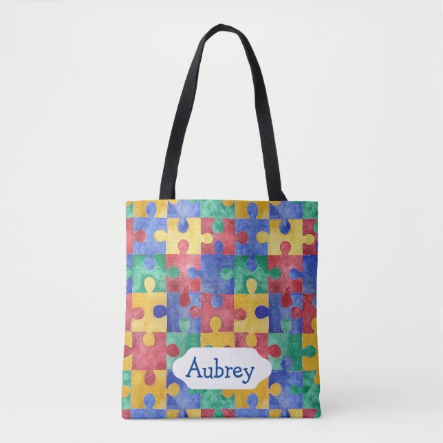 Tote Bag Puzzle d'aquarelle pour la sensibilisation sur (Devant)