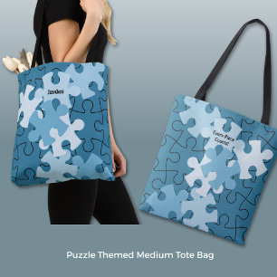 Tote Bag Puzzle Personnalisé Nom & Devise Bleu Amusant