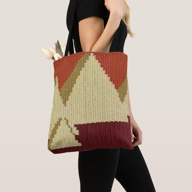 Tote Bag Pyramides Roue Beige Bourgogne Crochet Artistique  (De près)