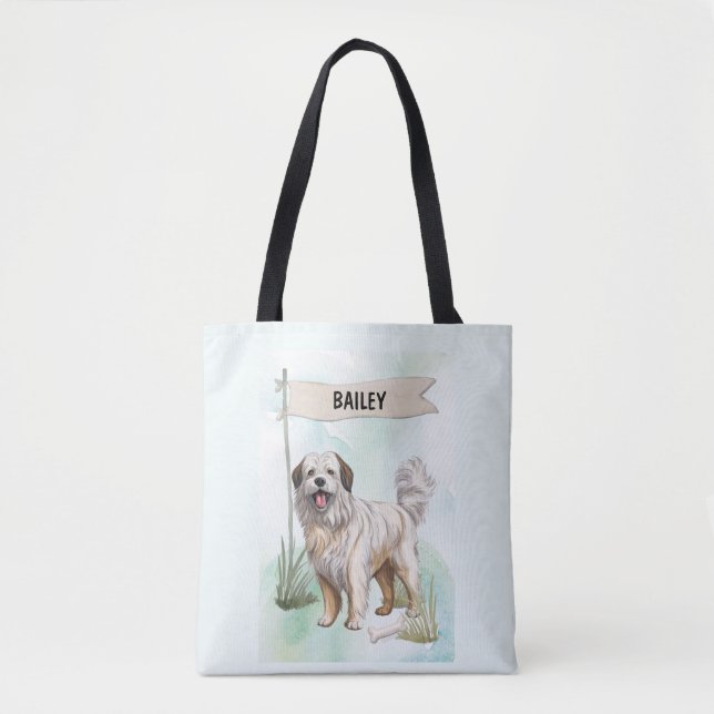 Tote Bag Pyrenean Shepherd Watercolor Personalized Dog (Devant)