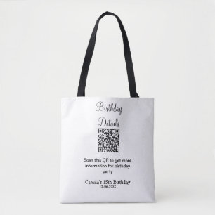 Tote Bag QR scanner anniversaire détails fête moderne 15 an