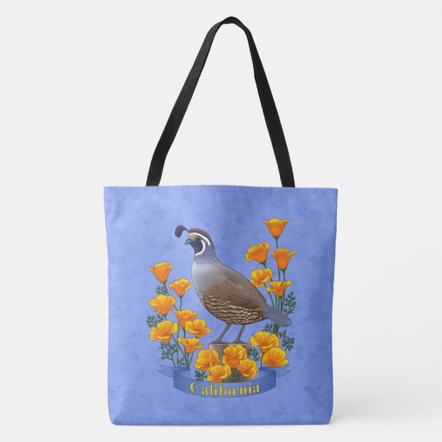 Tote Bag Quail d'oiseaux de l'État de Californie et coqueli (Devant)