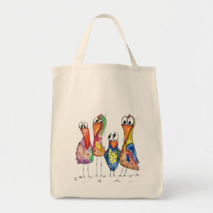 Tote Bag Quatre Beaux Oiseaux Whimsical Colorés
