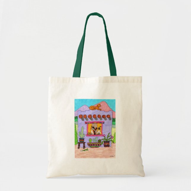 Tote Bag Quatre chats dans une maison violette Adobe House (Devant)