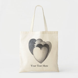 Tote Bag quatre coeurs tirant en noir et blanc