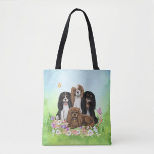Tote Bag Quatre Espagnols Cavalier Roi Charles en Fleurs