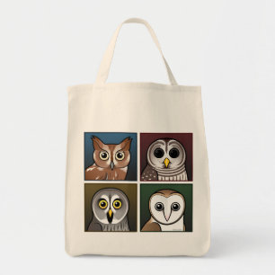 Tote Bag Quatre hiboux de couleur (foncés)