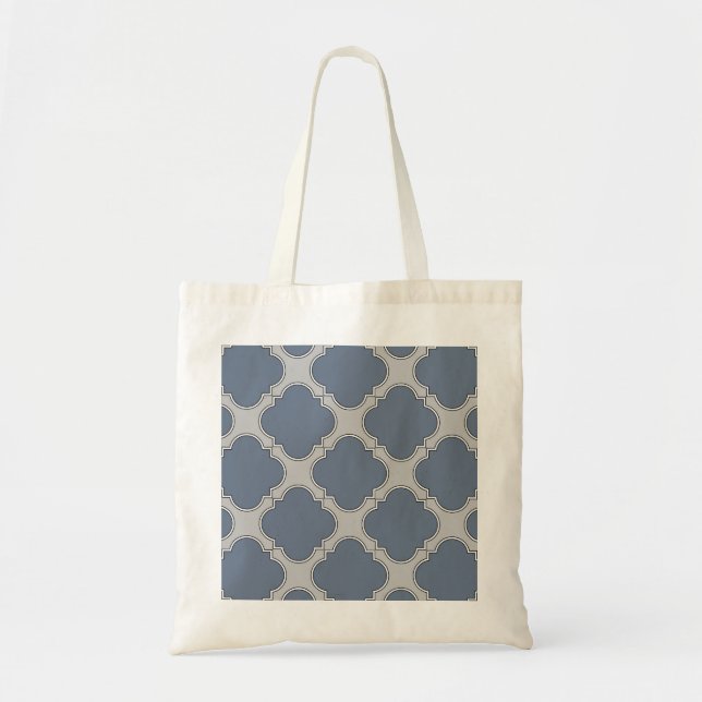Tote Bag Quatrefoil gris bleu (Devant)