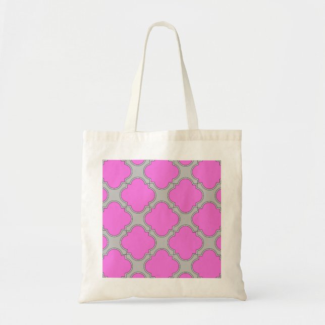 Tote Bag Quatrefoil rose et gris (Devant)