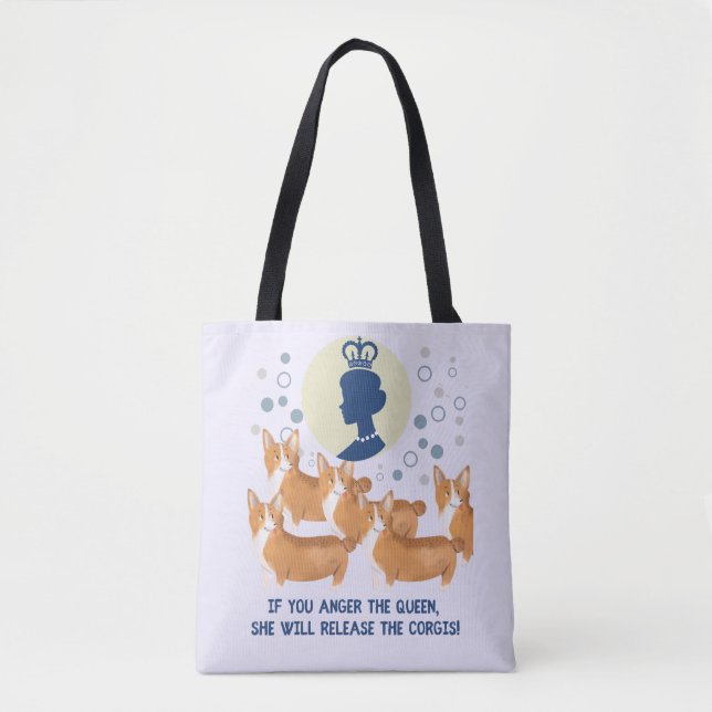 Tote Bag Queen Elizabeth Et Whimsical Brigade Of Corgi Dogs (Devant)