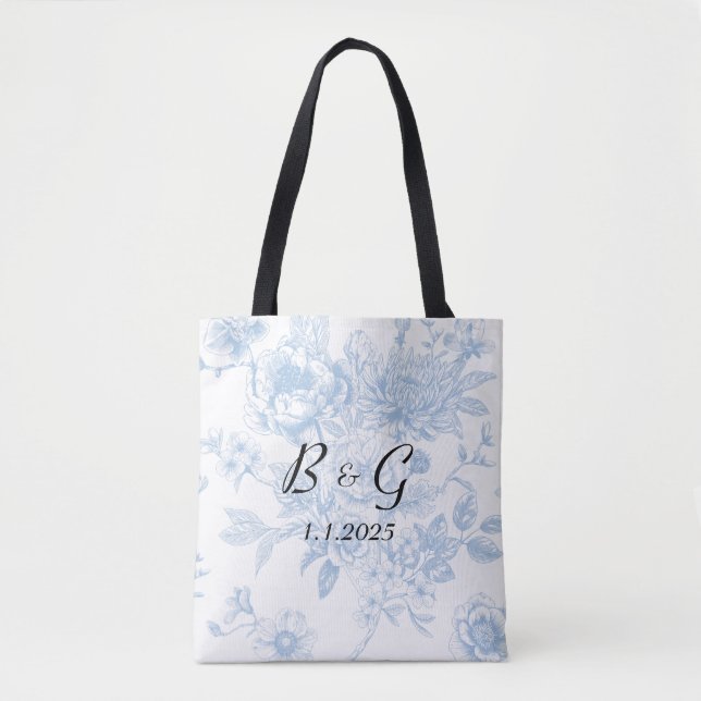 Tote Bag Quelque chose de bleu avant de faire du bleu flora (Devant)