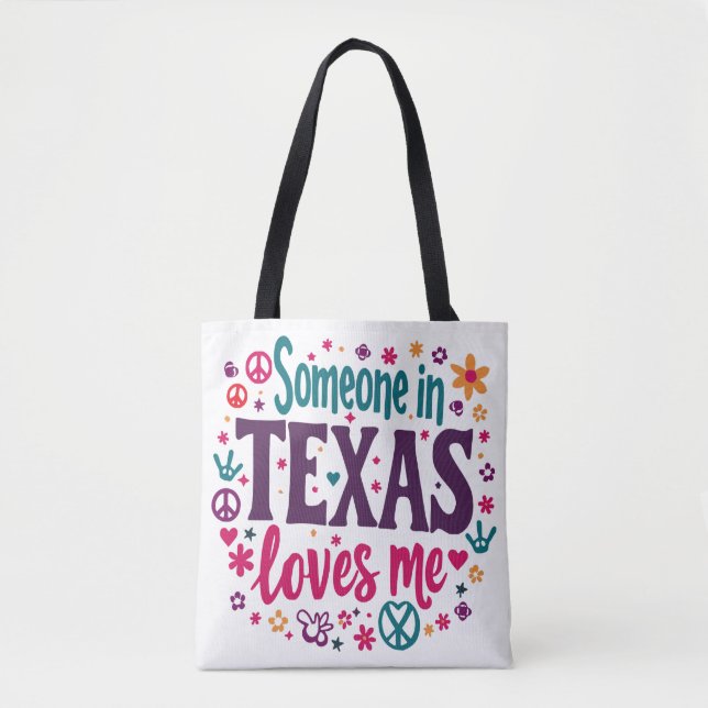 Tote Bag Quelqu'un au Texas M'aime - Rétro Texas Hippie Art (Devant)