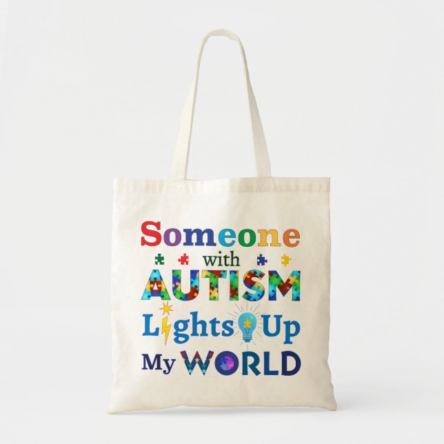 Tote Bag Quelqu'un avec AUTISM éclaire mon monde (Devant)