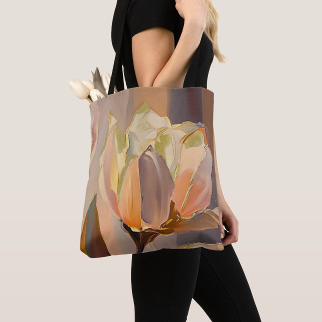 Tote Bag Quiet Bloom – Abstract Tulips In Soft Gold (De près)