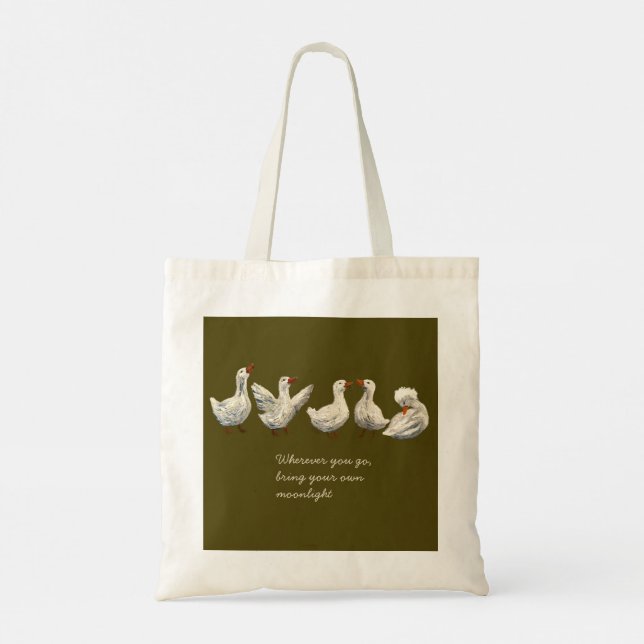 Tote Bag Quiet Quack: White Duck Starry Night Goose (Dos)