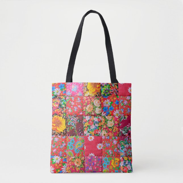 Tote Bag Quillette patchwork artisanale avec motif floral e (Devant)