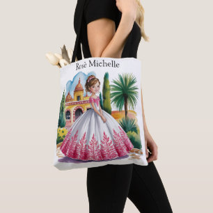 Tote Bag Quinceañera Girl en rose et blanc Gown cadeau
