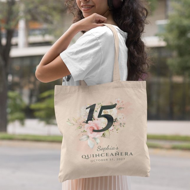 Tote Bag Quinceanera rose Floral Rustique Blush 15e anniver (Créateur téléchargé)
