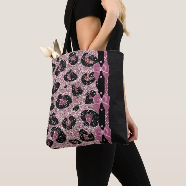 Tote Bag RAB Rockabilly Pink Leopard Ribbon Bows (De près)