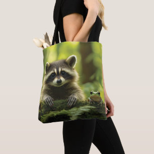 Tote Bag Raccoon adorable et grenouille à la recherche de M