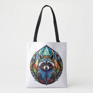 Tote Bag Raccoon Animal Portrait Vitrail Art de la faune