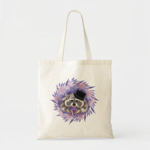 Tote Bag Raccoon aux fleurs violettes