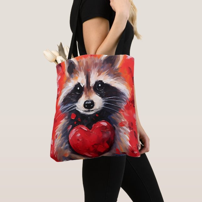 Tote Bag Raccoon avec coeur Valentines jour (De près)