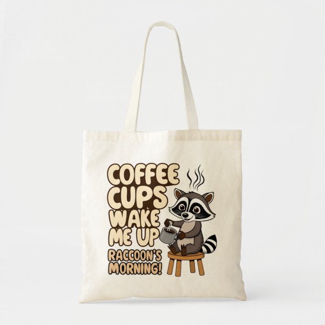 Tote Bag Raccoon drôle matin avec tasse de café (Devant)