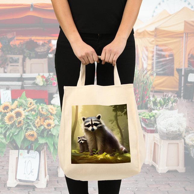 Tote Bag Raccoon Family Wildlife Portrait (Créateur téléchargé)