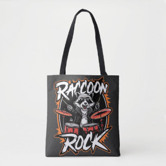 Tote Bag Raccoon Rock T-shirt - Funny Raccoon Cowboy Design
