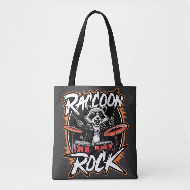 Tote Bag Raccoon Rock T-shirt - Funny Raccoon Cowboy Design (Devant)
